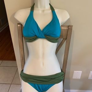 W Swim Reversible Teal & Green Bikini Small